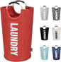 DOKEHOM 90L Large Laundry Basket, Collapsible Laundry Bag, Freestanding Tall Clothes Hamper, Foldable Washing Bin (Red)