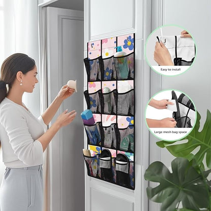 12-Compartment Behind The Door Hanging Organizer, Oxford Cloth Waterproof Large Capacity and Ideal for Storing Household Items, Easter Rabbit Eggs Floret