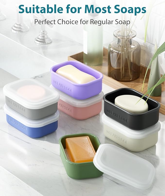 Quatish Compact Leakproof Travel Soap Case, Silicone Soap Box with Draining Layer, Enhanced Soap Container, Suitable for Camping, Gym, Bathroom, Outdoor Essentials, Purple
