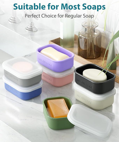 Quatish Compact Leakproof Travel Soap Case, Silicone Soap Box with Draining Layer, Enhanced Soap Container, Suitable for Camping, Gym, Bathroom, Outdoor Essentials, Purple