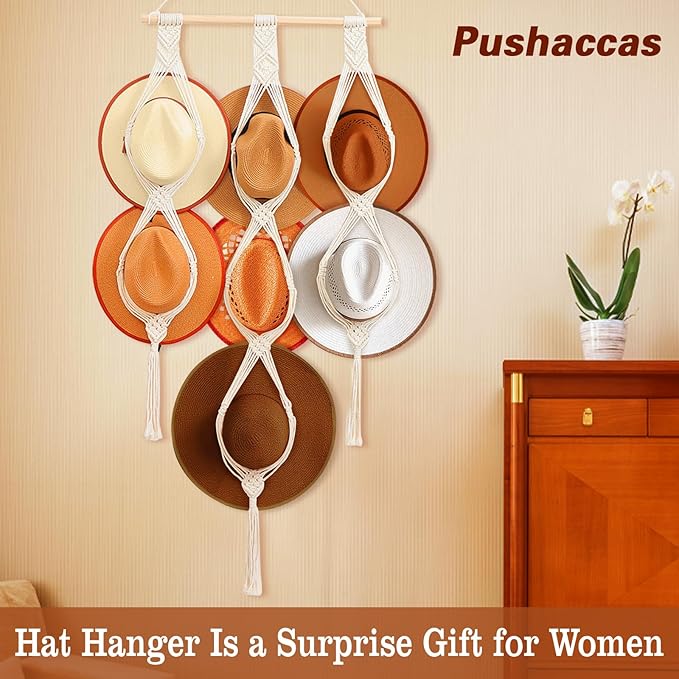 Bohemian Hat Holder Macrame Hat Hangers for Wall Holds 7 Hats