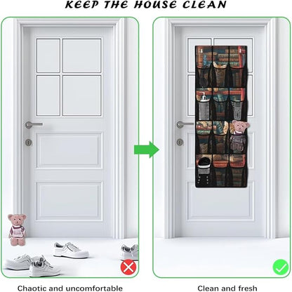 Books Behind Door Organizer 12 Pockets Door Hanging Shoe Organizer for BedRoom Space Saving Multi-Funtion Storage Bag Large Capacity Cats Wall Hanging Storage