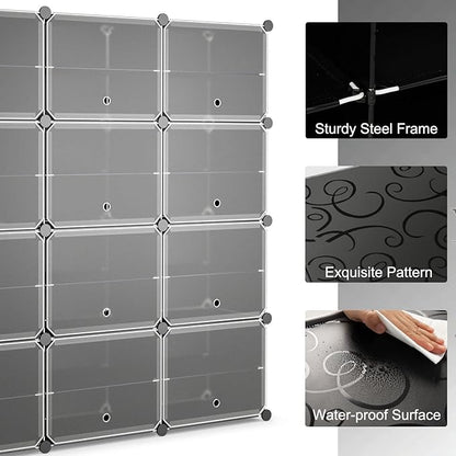 Safstar 48 Pairs 12 Cube Shoe Rack Organizer, Black, Polypropylene