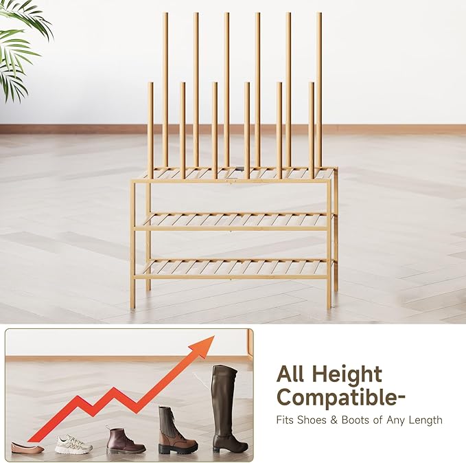 Boot Rack for Tall Boots Organizer,3-Tier Multiuse Shoe Rack and Boot Storage Rack,for Tall Boots,Sneakers,High-Heel (Natrual, 3-Tier)