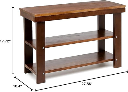 Amazon Basics Sturdy Solid Pine Wood Entryway Bench with Shoe Storage Organizer Rack, Espresso, 10.4"D x 27.56"W x 17.72"H