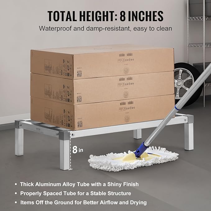 VEVOR Aluminum Dunnage Rack, 36” x 20” Commercial Food Floor Rack, 8” Off The Floor, 1000 lbs Capacity All-Welded Aluminum Storage, for Storage in Restaurants, Kitchens, Garages and Vehicles