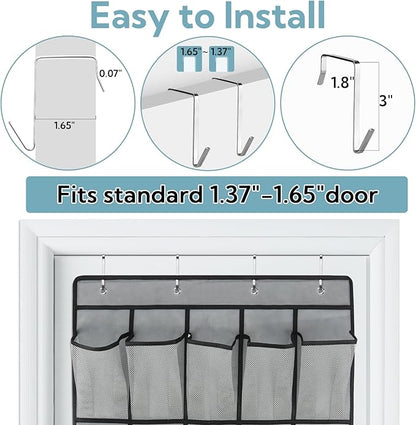 VZZNN 2-Pack Over Door Shoe Rack, 30 Compartment Breathable Mesh Hanging Organizer for Closet (Gray)