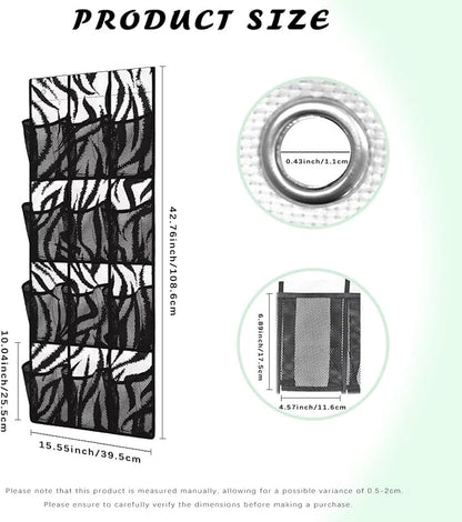 Zebra Print Over the Door Shoe Organizer Foldable Hanging Shoe Organizer with 12 Large Pockets Sturdy Oxford Storage Holder for Dorm Room