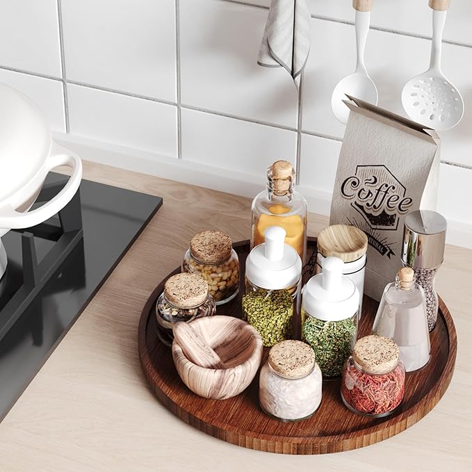 VERTORGAN Lazy Susan Organizer for Kitchen,Bamboo Turntable for Cabinet,Pantry,Vanity,Large（Brown）