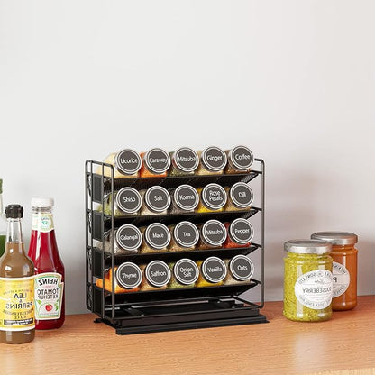 SpaceAid Pull Out Spice Rack Organizer with 20 Jars, Heavy Duty Slide Out Seasoning Organizer for Kitchen Cabinets, with 801 Labels and Chalk Marker, Right Facing