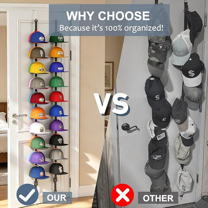AXU Hat Rack for Door, Hat Organizer for Baseball Caps, Over the Door Hat Storage Organizer - Holds 20-40 Caps |Rainbow, 2 Straps