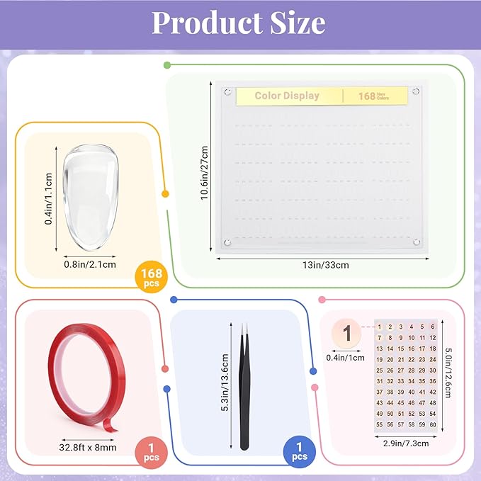 Segbeauty 168 Colors Acrylic Nail Art Display Board with Tweezer, Nail Display Polish Stand with False Fingernail Tips Double Sided Tape and Number Sticker, Showing Holder for Sample Display Practice