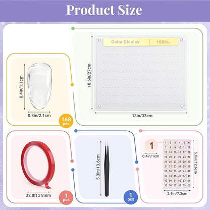 Segbeauty 168 Colors Acrylic Nail Art Display Board with Tweezer, Nail Display Polish Stand with False Fingernail Tips Double Sided Tape and Number Sticker, Showing Holder for Sample Display Practice