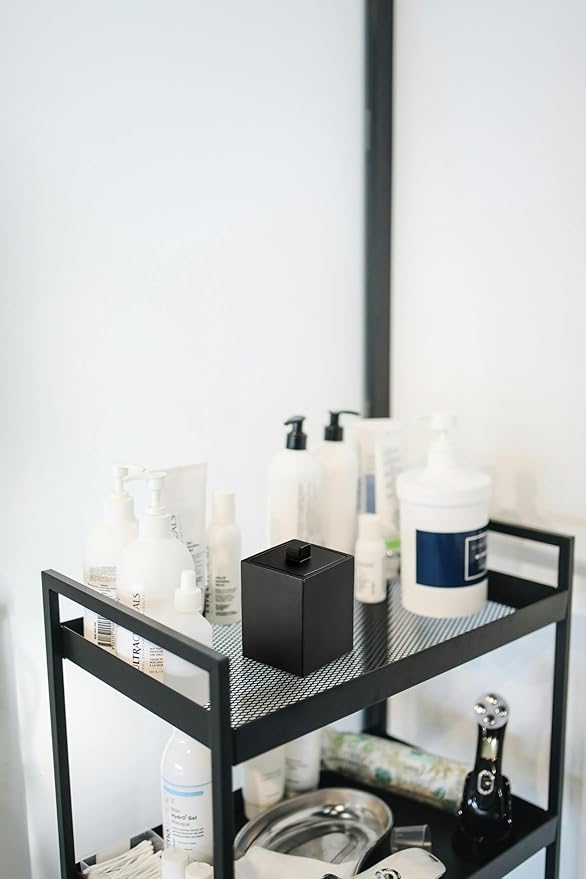 Resin Square Canister with Lid, Bathroom Qtip Holder, Cosmetics Makeup Accessories Storage for Makeup Sponge Bath Salts Storage Christmas Birthday Anniversary, Matte Black