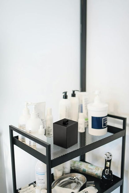 Resin Square Canister with Lid, Bathroom Qtip Holder, Cosmetics Makeup Accessories Storage for Makeup Sponge Bath Salts Storage Christmas Birthday Anniversary, Matte Black