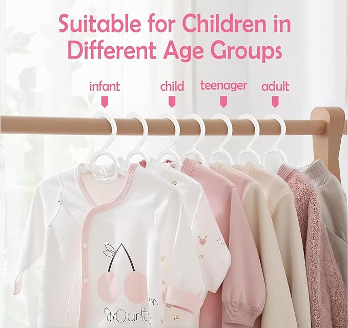 HGYZE Baby Hangers for Closet 20pcs, White Kids Clothes Hanger Plastic, 11-14" Adjustable Bulk Perchas for Newborn, Non-Slip Children Outfit Bear Hanger for Girl Boy Toddler Infant Nursery Clothing