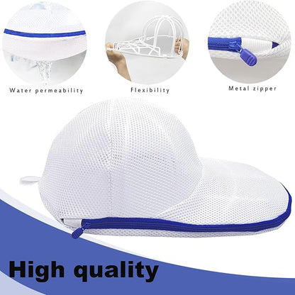 2 Pack Hat Washer Cage for Washing Machine, Baseball Cap Washing Cage, Hat Cleaner for Flat and Curved Ball Caps (Sapphire 2pcs)