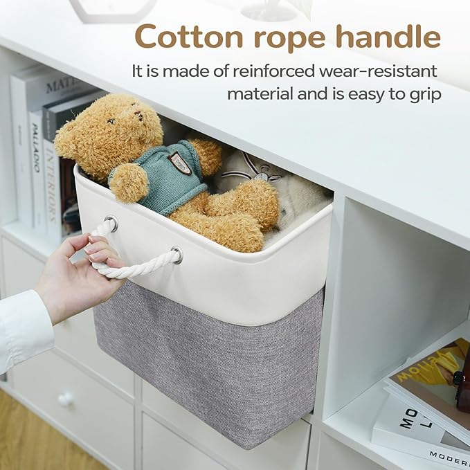 13 x 13 Inch Cube Storage Bins, 6 Pack Fabric Storage Basket with Handles, Foldable Boxes Organizer for Shelf Baskets for Home, Clothes (White/Grey)