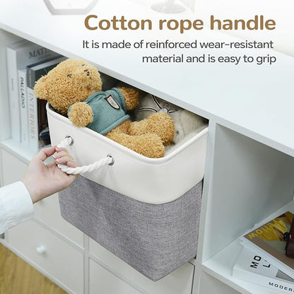 13 x 13 Inch Cube Storage Bins, 6 Pack Fabric Storage Basket with Handles, Foldable Boxes Organizer for Shelf Baskets for Home, Clothes (White/Grey)