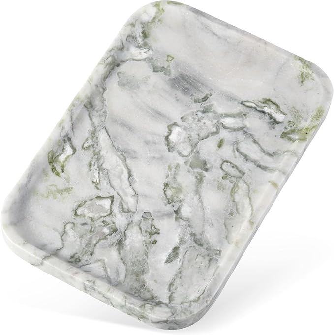 Karibiber Luxury Marble Vanity Tray, Bathroom Tray Countertop, Bianco Marble/Stone, Home Decorative Dresser Organizer, Storage for Kitchen Sink, Perfume Jewelry Holder(Green&White)