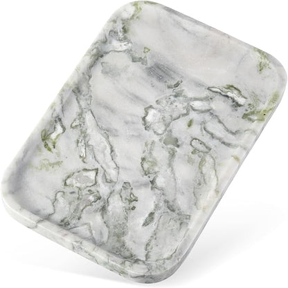 Karibiber Luxury Marble Vanity Tray, Bathroom Tray Countertop, Bianco Marble/Stone, Home Decorative Dresser Organizer, Storage for Kitchen Sink, Perfume Jewelry Holder(Green&White)