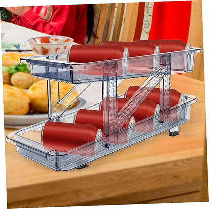 Soda Can Dispenser Double Tier Rolling Beverage Holder for Refrigerator Space-saving Drink Organizer Design for Easy Viewing for Kitchen and Pantry Storage