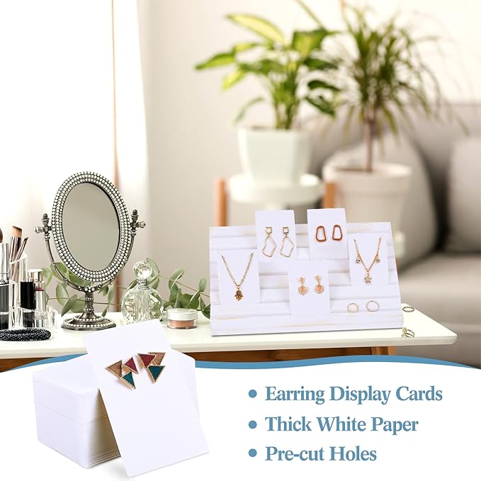 Marsui 62 Pcs Wood Earring Display Stand Earring Card Display 2 Sets of Holder with Cards Jewelry Stands for Selling