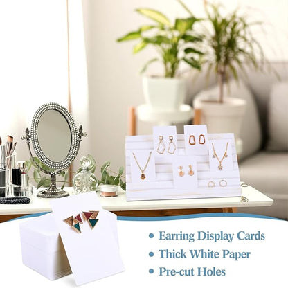 Marsui 62 Pcs Wood Earring Display Stand Earring Card Display 2 Sets of Holder with Cards Jewelry Stands for Selling
