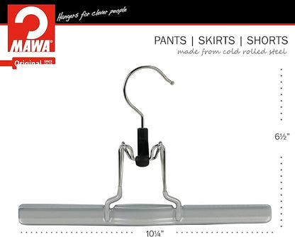 Mawa by Reston Lloyd Non-Slip Space Saving Clothes Hanger with Clamp for Pants and Skirts, Style M/26, Set of 2, Silver