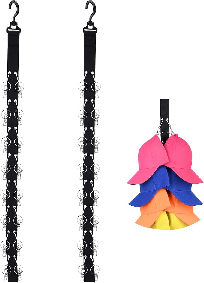 Closet Hanging Cap Organizer 16 Baseball Cap Rack Closet Hook Cap Holder Hat Storage Organizer Keep Hats Cleaner Than a Hat Rack - 2 Pack