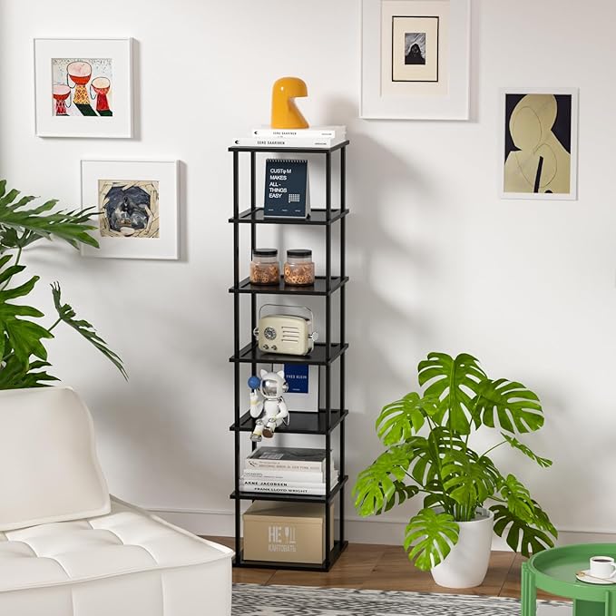 MHXW SXPN Bamboo Free Standing Shoe Rack Shelf Multi Tier Tall Wooden Stackable Shoes Rack Organizer for Closet Front Door Entrance Narrow Vertical Shoe Storage Rack for Corner Stand (Black, 7 Tiers)