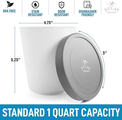 Zulay [2 Pack - 1 Quart Each] Large Ice Cream Containers For Homemade Ice Cream - Reusable Ice Cream Container Set with Lids - Ice Cream Pint Containers For Sorbet, Gelato, Frozen Yogurt (Gray)