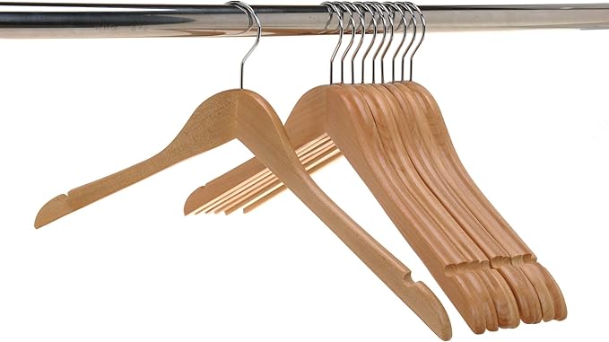 Quality Hangers Semi Curved Wooden Suit Hangers, 80-Pack Smooth Finish Solid Wood Coat Hanger with Swivel Hook, Jacket, Pant, Dress Clothes Hangers (Natural - Chrome Hook)