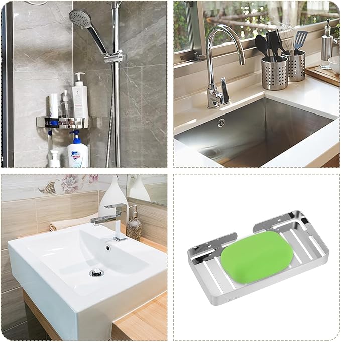 uxcell Soap Dish Holder, 304 Stainless Steel Soap Bar, Wall Mounted Soap Tray with Installation Kits, Soap Saver for Shower Wall Kitchen Counter (Silver)