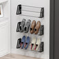 Wall Mounted Shoe Rack, 3 Pack Wall Shoe Rack Holds 6 pairs of shoes with Sticky Adhesive Strips, shoe organizer Space Saving Slim Organizer Racks Wall Mount Shoe Storage for Camper shoe hanger Black