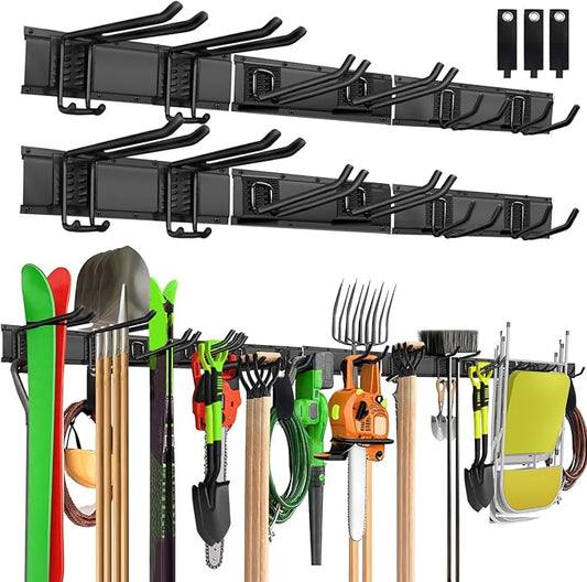 PIYILO Garage Wall Organizer, 96 in Garden Tool Organizer with 12 Adjustable Garage Hooks and 3 Storage Straps, Heavy Duty Tool Holder Wall Mount for Garden & Shed Tools