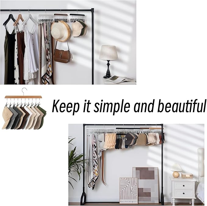 Legging Organizer for Closet - 24 Clips Yoga Pants Hangers Space Saving, Wood Hanging Closet Organizers and Storage for Leggings, Jeans, Skirts, Hats, Shorts, Socks - 360° Rotating（2 Pack Wood）