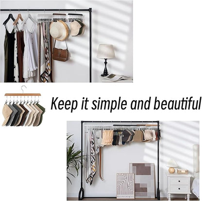 Legging Organizer for Closet-24 Clips Yoga Pants Hangers Space Saving, Wood Hanging Closet Organizers and Storage for Leggings, Jeans, Skirts, Hats, Shorts, Socks - 360° Rotating(2 Pack Vintage)