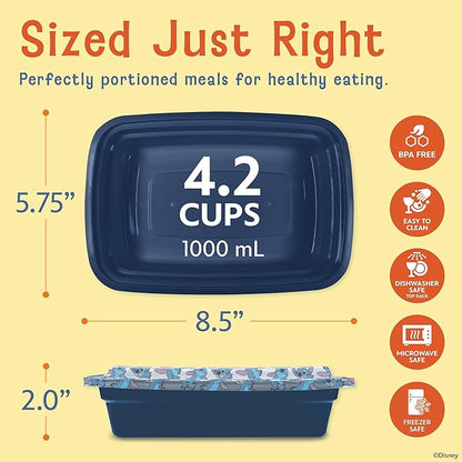 Best Brands Disney Meal Prep Containers - 20-Piece Reusable Food Containers with Lids - Freezer, Microwave & Dishwasher Safe - Featuring Mickey & Minnie, Lilo & Stitch - 33.8 Oz To Go Food Containers