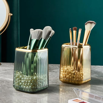 2 Pcs Makeup Brush Holder Green Acrylic Makeup Brushes Organizer Pen Pencil Holder Cosmetic Brush Holder for Vanity Bathroom Decor Valentines Day Gift