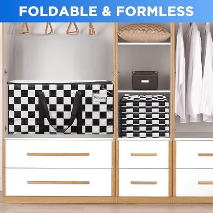 BETU 1 Pack Moving Bags Moving Storage College Dorm Camping Packing Travel PE Heavy Duty, Sturdy Handle, Zipper Large Storage Tote Bag Moving Boxes Box Alternative - White Plaid 29L x 15W x 15H