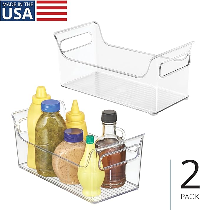 iDesign Condiment Organizer for Fridge - Plastic Fridge Organizer Bins with Handles, Set of 2, Clear