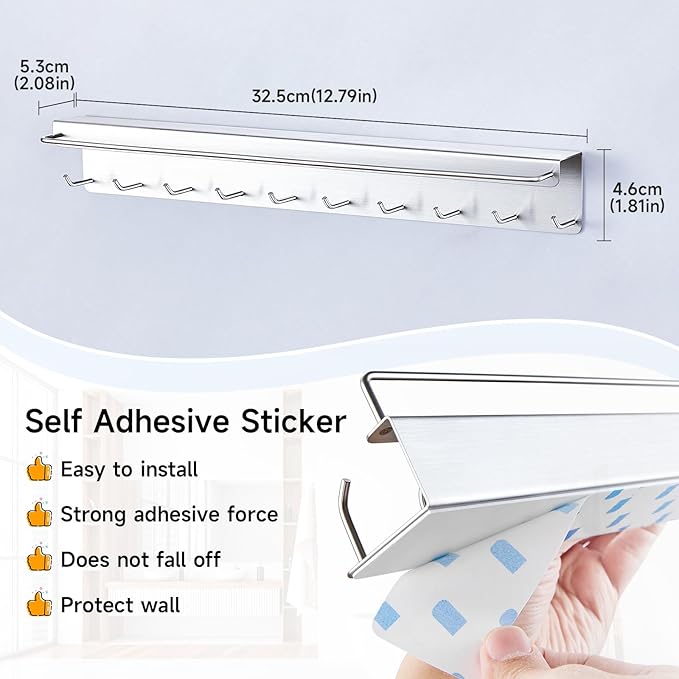 2PCS Necklace Holder Wall Mount, Sunglasses Organizer Wall Display with 20 Jewelry Hooks for Earring Bracelet Glasses, Hanging Jewelry Organizer, Sunglass Holder, Necklaces Hanger, Silver