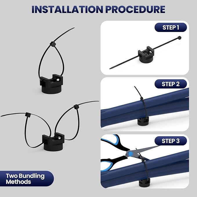 Multipurpose Magnetic Cable Zip Tie Mounts - Includes 10pcs Magnet Cable Mount & 100pcs Zip Ties, 22mm Magnetic Zip Tie Wire Holder Organizer for Home, Office, Car, Garage Cable Management