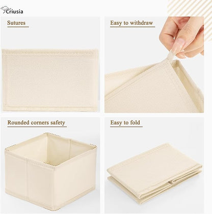 Criusia 26 Pack Drawer Organizer for Clothes, Foldable Dresser Dividers with 3 Sizes, Fabric Storage Bins – Beige