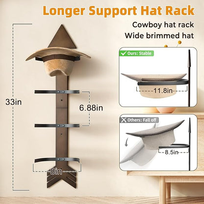 Cowboy Hat Holder Rustic Wood Arrow Design Hat Organizer 4 Pieces Cowboy Hat Rack Western Decor Hat Storage Hanger for Display and Organization Walnut