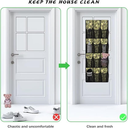 Camouflage Over the Door Shoe Organizer,Behind Door Shoes Hang Holder Rack,Hanging Shoe Storage Hanging Bag Storage for Small Spaces