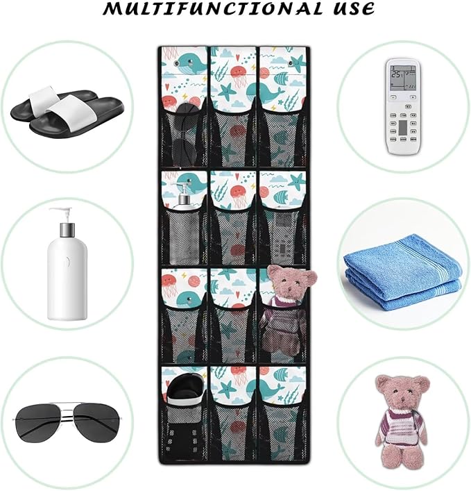 Whale Simple Houseware 12 Pockets,Over The Door Hanging Shoe Organizer,Small Item Storage Bag,Hanging Shoe Rack for Door Sneaker Hanger Boot Storage,Closet Rack for Home