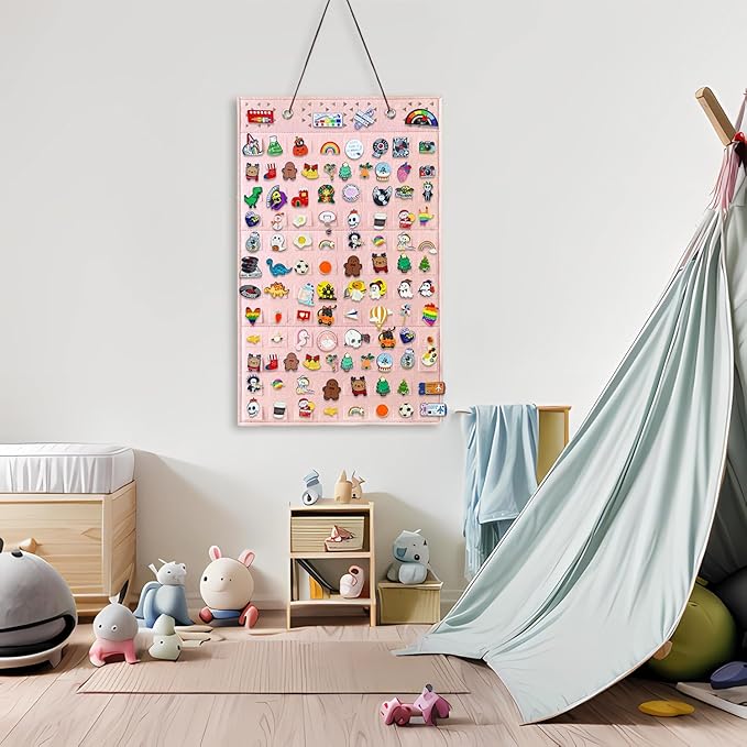 Collector Pin Board - Enamel Pin Hanging Display (96 Slots, Pink)