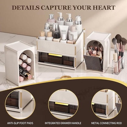 INVSSENE Stackable Makeup Organizer Countertop, Storage Perfume Skincare Cosmetic Lipstick Face Mask Makeup Brush Palettes, Ideal for Vanity Bathroom Counter